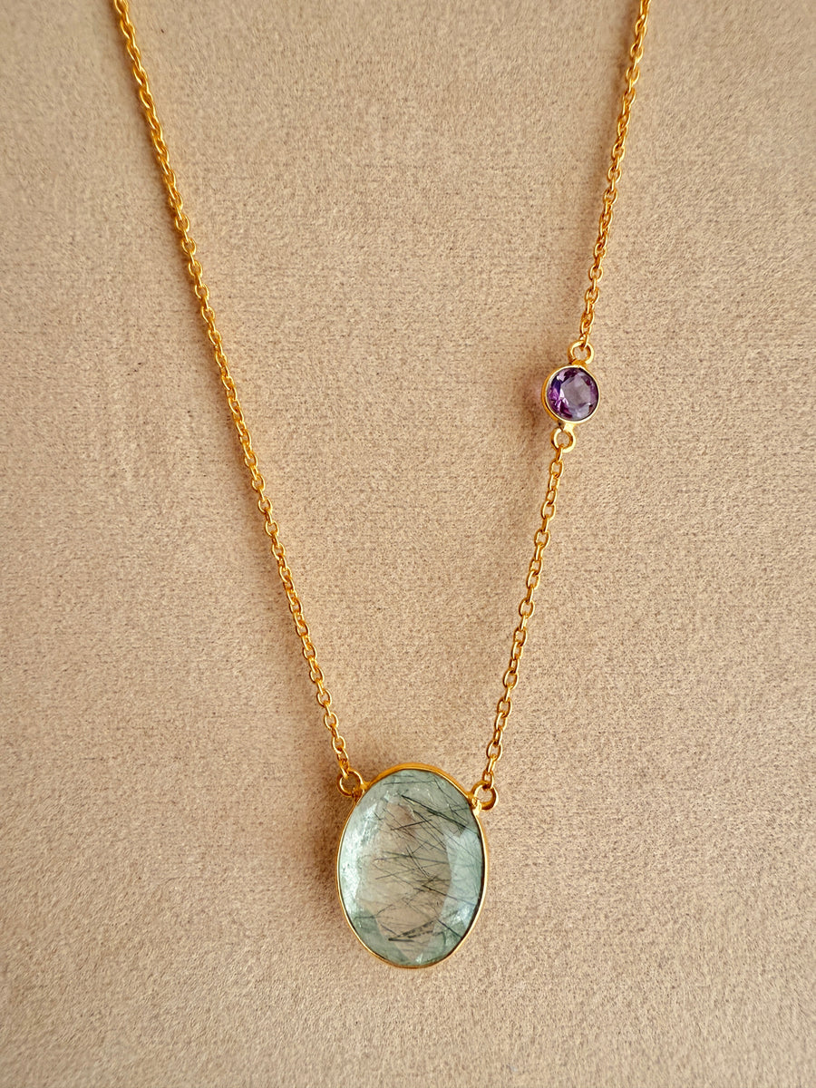 VM】L.E.O. NECKLACE Green Rutile quartz,Amethyst #3-15 – Pahi AMULET