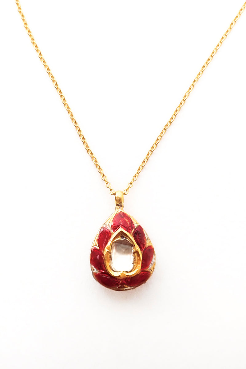 KOKImerukari ロング赤い石、重さあり素晴らしいネックレスです K18】{ Heritage collection } MINAKARI ＜Leaf＞ NECKLACE Diamond