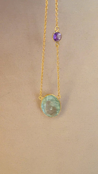 VM】L.E.O. NECKLACE Green Rutile quartz,Amethyst #3-15 – Pahi AMULET