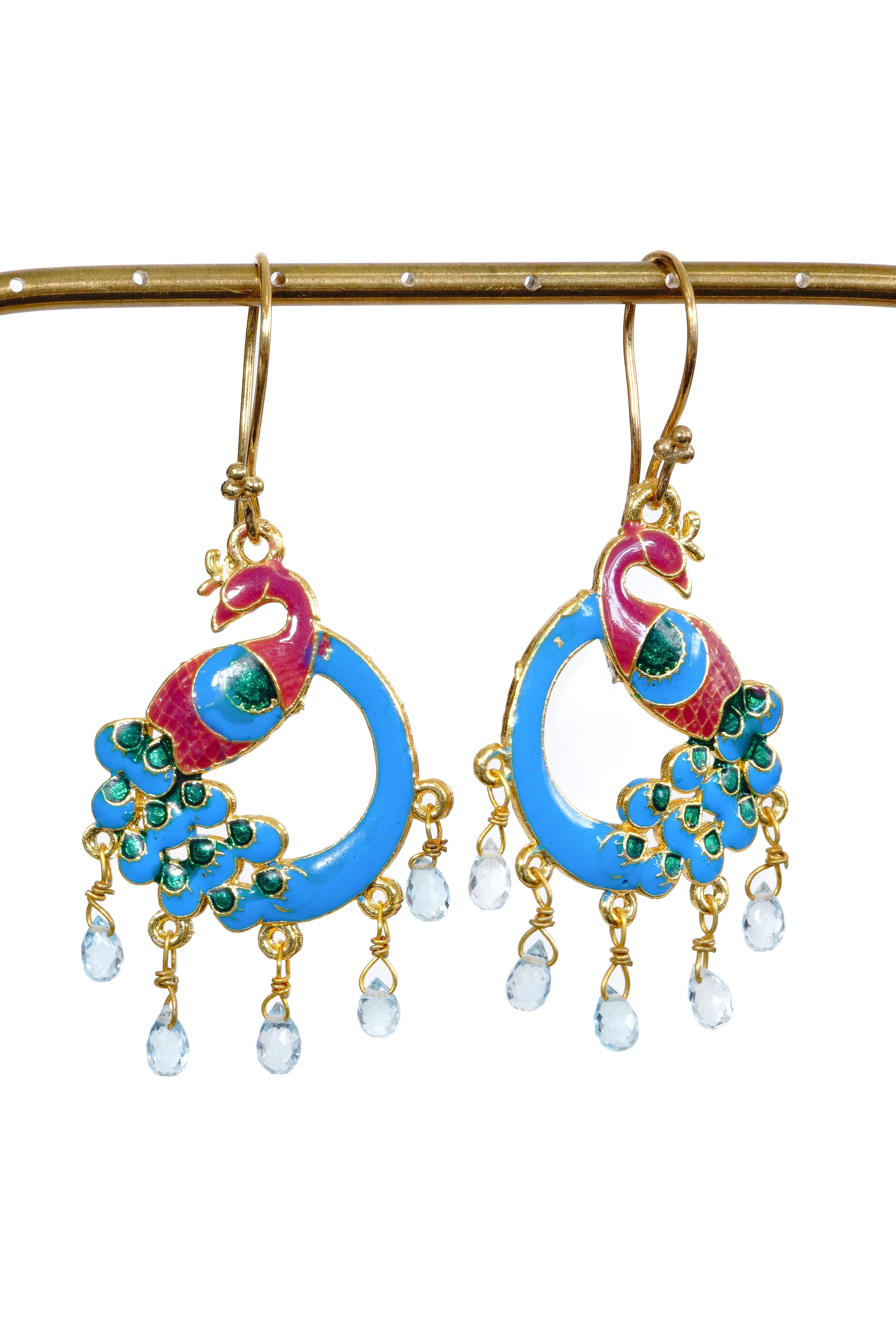VM】ENAMEL PEACOCK PIERCED EARRINGS Blue topaz, blue enamel #101 
